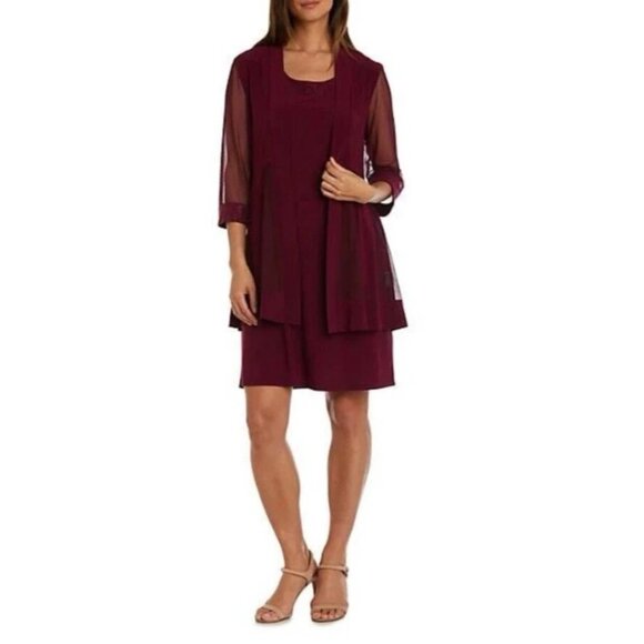 R&M Richards Dress Jacket S Plum Purple Shimmer Sheer Cruise Wedding Party - Picture 2 of 16